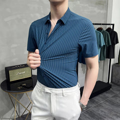 Threebooy Top Quality Men's Summer Casual Short Sleeve Shirts/Male Slim Fit Business Office Stripe Casual Shirt Man Dress Shirts 4XL