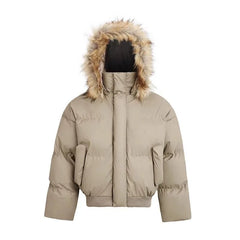 Threebooy Y2K New Fashion Retro Hip-hop Solid Color Fur Collar Thickened Cotton-padded Jacket Men High Street Popular Harajuku Wild Jacket