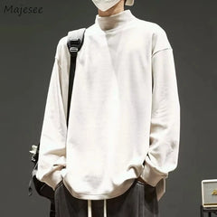 Long Sleeve T-shirts Men Fall Winter Keep Warm Mock Neck Basic Tops Simple Blusas Gentle Casual Teens Hombre All-match BF Ins