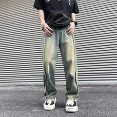 Threebooy New Fashion Old Y2K Streetwear Stacked Baggy Ripped Jeans Pants Men Clothing Straight Denim Trousers