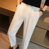 Threebooy New Autumn Fashion Oversized Pants Men Long Wide Leg Trousers Solid Straight Loose Style Casual Men Suit Pant Black White 29-36