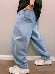 Threebooy Plus Size 3XL Spring Autumn Baggy Jeans Men Fashion Oversize Casual Straight Loose Denim Trousers Y2k Streetwear Wide Leg Pants