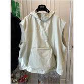 Threebooy Design-sleeved Hooded Vest Sweatshirt for Men Women 2025 Loose Retro Casual Sports Jacket Asymmetrical Zippered Large Pocket Top