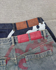 Threebooy Punk Gothic New Oversized Wide Leg Denim Pants Retro Hip Hop Print Pattern Y2k Blue Baggy Jeans Mens Womens Floor Mopping Jeans