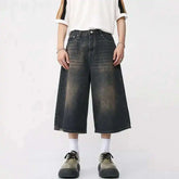 Threebooy Korean Style Vintage Men's Jeans Summer Loose Male Wide Leg Knee Length Shorts New Washed Fashion Short Denim Pants