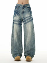 Threebooy Men's Fashion Design Baggy Jeans Vintage Blue Personality Youth Streetwear Wide Leg Pants Korean High Street Male Denim Trousers