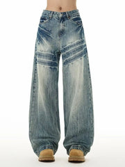Threebooy Men's Fashion Design Baggy Jeans Vintage Blue Personality Youth Streetwear Wide Leg Pants Korean High Street Male Denim Trousers