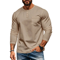 Threebooy Spring Long Sleeve Skinny T-Shirt Men Autumn Crew Neck Pullover Tees Casual Bottom Shirt Henry Collar Tshirt Men's Top Tees