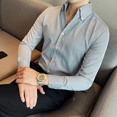 Threebooy New Style Men Spring High Quality Long Sleeve Shirts/Male Lapel Office Business Dress Shirts Homme Camisas Plus Size S-3XL