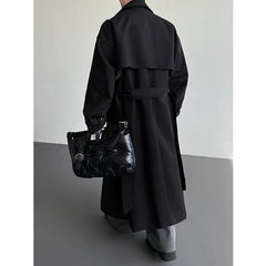 Threebooy 2025 New Loose Trench men Long coat Autumn fashion Double-breasted Caslua trench Unique cuff design Korean street windbreaker