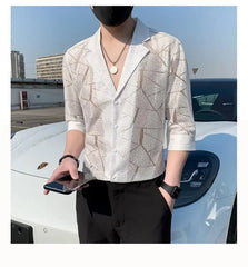 Threebooy Summer Thin Cutlery Shirt Half-sleeved Men Casual Top