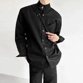 Threebooy Y2K Mens Shirt Pocket Retro Button Padded Shoulder Long Sleeved Shirt Spring Casual Simple Anti-Static Top Men's Clothing Unisex