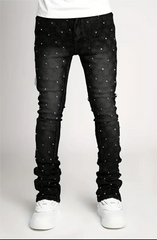 Threebooy Men's Jeans with Nail Rhinestone Decoration, Shiny Stretch Straight-Leg Jeans, Street Style Hip-Hop Skateboarding Rap Party Dance Pants, Suitable for All Seasons
