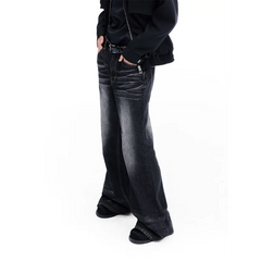Threebooy Spring Autumn washed black micro flared retro jeans versatile casual pants men's long pants