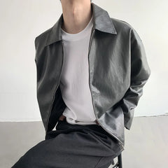 Threebooy Mens Leather Jacket Pockets Casual Motorcycle Leather Jacket Autumn New Item Korean Style Trendy Top Men's Clothing Unisex
