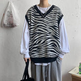 Threebooy Men's Clothing Waistcoat Long Striped Sleeveless Knit Sweater Male V Neck Couple Outfit Vest Street Y2k Streetwear T Shirt Tops