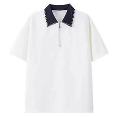 Threebooy Contrast Color Turn-Down Collar Male T-Shirt Short Sleeve Men's Loose Fit Polo Shirt Summer New Menswear