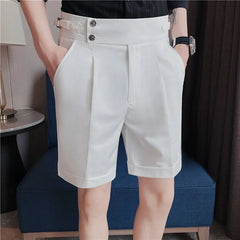 Threebooy Korean Fashion Shorts Men Streetwear Pleated Shorts Knee Length Work Bottoms Summer Streetwear Cool Bermudas Male Slim Fit
