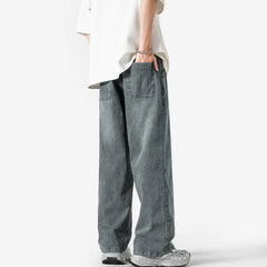Threebooy Summer Baggy Jeans Men Fashion Casual Straight Jeans Men Streetwear Hip-hop Loose Drawstring Vintage Jeans Mens Denim Trousers