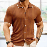 Threebooy Men's Casual Business Knitted Polo Shirt Light Luxury Leisure Lapel Button-down Short Sleeve Knitwear High Quality Fashion Shirt