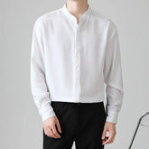 Threebooy High-end Men's Stand Collar Tunic Suit Round Neck Shirt Men's Slim Small Collar Business