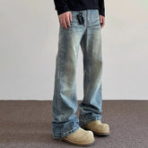 Threebooy Korean Fashion High Street Lightning Ripple Jeans Straight Leg Pants Four Season Classic High-Quality Micro Flared Pants