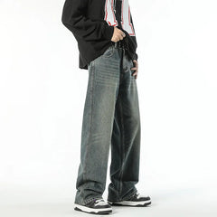 Threebooy American retro vintage vintage slightly flared jeans men's loose spring and autumn floor pants