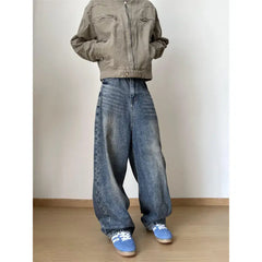 Threebooy Streetwear Loose Jeans Men New Korean Style Fashion Loose Straight Wide Leg Pants Men's Brand Clothing baggy jeans hot
