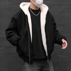 Threebooy Men Cotton Thick Casual Plus Velvet Hooded Jacket Streetwear Fashion Warm Campus Versatile Daily Male Jacket Men'S Clothing