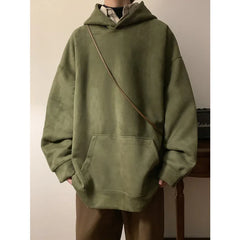 Threebooy Autumn Suede Hoodies Men Fashion Retro Hooded Sweatshirt Men Streetwear Hip-hop Loose Pullover Hoodies Mens Pocket Hoody