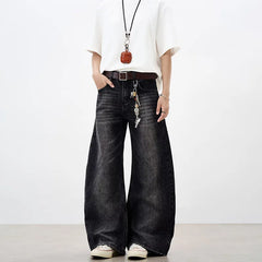 Threebooy Korean Autumn And Winter Men'S Jeans Bamboo Patterned Curved Knife Jeans Loose Straight Leg Pants Slightly Flared Wide Leg Pants