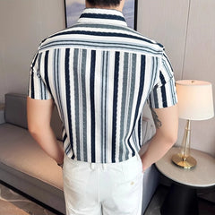 Threebooy Summer New Korean Version Slim Fit Fashionable Color Striped Shirt Short Sleeved Fashionable Social Business Casual Shirt