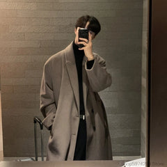 Threebooy Winter Men Trench Thick Woolen Dust Coats Streetwear Male Loose Solid Color Warm Trenchcoat High Quality Men's Windbreak