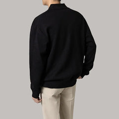 Threebooy Autumn Clothing Men's Clothing Luxury Knitted Polo Shirt Casual Fashion Zippers Solid Color Long Sleeve Pullovers Leisure Shirt