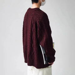 Threebooy Mens Sweater Twist Texture Side Button Knitted Sweater Streetwear Fashion Youth Campus Versatile Long Sleeve Tops Men'S Clothing