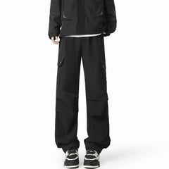Threebooy Black Casual Pants Men Fashion Retro Pocket Cargo Pants Men Japanese Streetwear Hip-hop Loose Straight Pants Mens Trousers