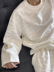 Threebooy Kpop Tracksuit Retro Loose Three-dimensional Set Ethnic Jacquard Milk White Sports Suit American Casual High-end Wear