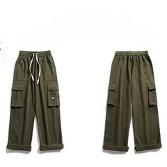 Threebooy Spring And Autumn Trendy Solid Color Overalls Men's Corduroy Wide-leg Pants Loose Straight Casual Sports Trousers For Men M-3XL