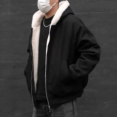 Threebooy Men Cotton Thick Casual Plus Velvet Hooded Jacket Streetwear Fashion Warm Campus Versatile Daily Male Jacket Men'S Clothing