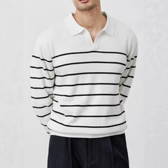 Threebooy British Retro Patchwork Men Polo Sweater Luxury Trendy V Neck Knit Solid Color Pullovers Leisure Slim Long Sleeve Knitwear M-3XL