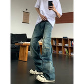 Threebooy American street men and women spring and autumn straight tube washed workwear jeans for couples loose retro casual pants y2k