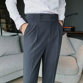 Threebooy Nadir Coffee Color Men's Trousers Classic Trendy Paris Button Single Pleat Slims Smooths Your Silhouette Business Casual Pants