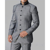 Threebooy High Quality Grey Men Suits Fashion Stand Collar Single Breasted Stylish Clothing Pant Sets Casual Daily Party Wedding 2 Pieces