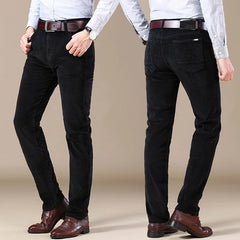Threebooy Men's Corduroy Autumn and Winter Casual Pants Business Fashion Elastic Regular Fit Stretch Trousers Male Black Khaki Coffee Navy