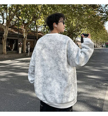 Threebooy Spring Casual Fashion Tie-dye Hoodies for Men Sweatshirt O Neck Black White Hip Hop Pullover Streetwear Korean Harajuku