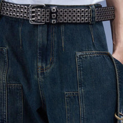 Threebooy Mens Jeans Y2k Washed Buckle Pocket Cargo Casual Pants Autumn Streetwear Fashion All-Match Youth Trend Trousers Male Men'S Wear