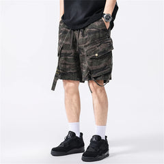 Threebooy Vintage Camouflage Casual Shorts Men Streetwear Hip Hop Knee Length Pants 2025 Summer New Harajuku Big Pockets Cargo Camo Shorts