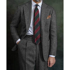 Threebooy Herringbone Suit Regular Suit with Vintage Notch Lapel Two-piece Groom Suit High-quality Wedding Art Coarse Woolen Fabrics