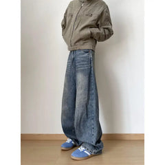 Threebooy Streetwear Loose Jeans Men New Korean Style Fashion Loose Straight Wide Leg Pants Men's Brand Clothing baggy jeans hot