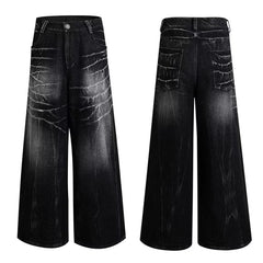 Threebooy American High Street Vibe Style Men's Pants with Unique Design, Zippered Jeans, Straight-Leg, Slightly Flared Long Pants